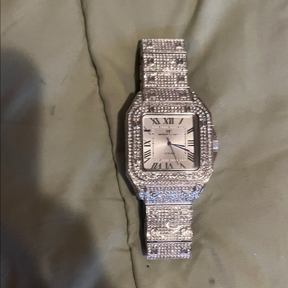 Silver Pavé Square Dial Bracelet Watch